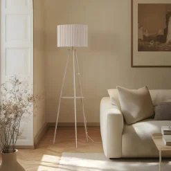 Lindby trebenetstående gulvlampe Libbie, 155 cm, hør, cremefarvet