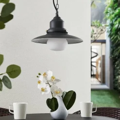 Lindby udendørs hængelampe Roisin, antracit, metal, Ø 32cm