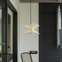 Lindby udendørs hængelampe Valdorin, beige, bomuld, Ø 40cm