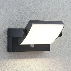 Lindby udendørs LED-væglampe Sherin, antracit, sensor, IP54