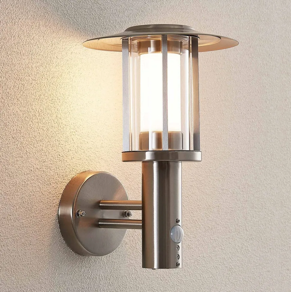 Lindby udendørs LED-væglampe Gregory, sensor, stål, IP44