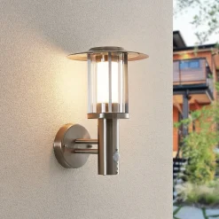 Lindby udendørs LED-væglampe Gregory, sensor, stål, IP44