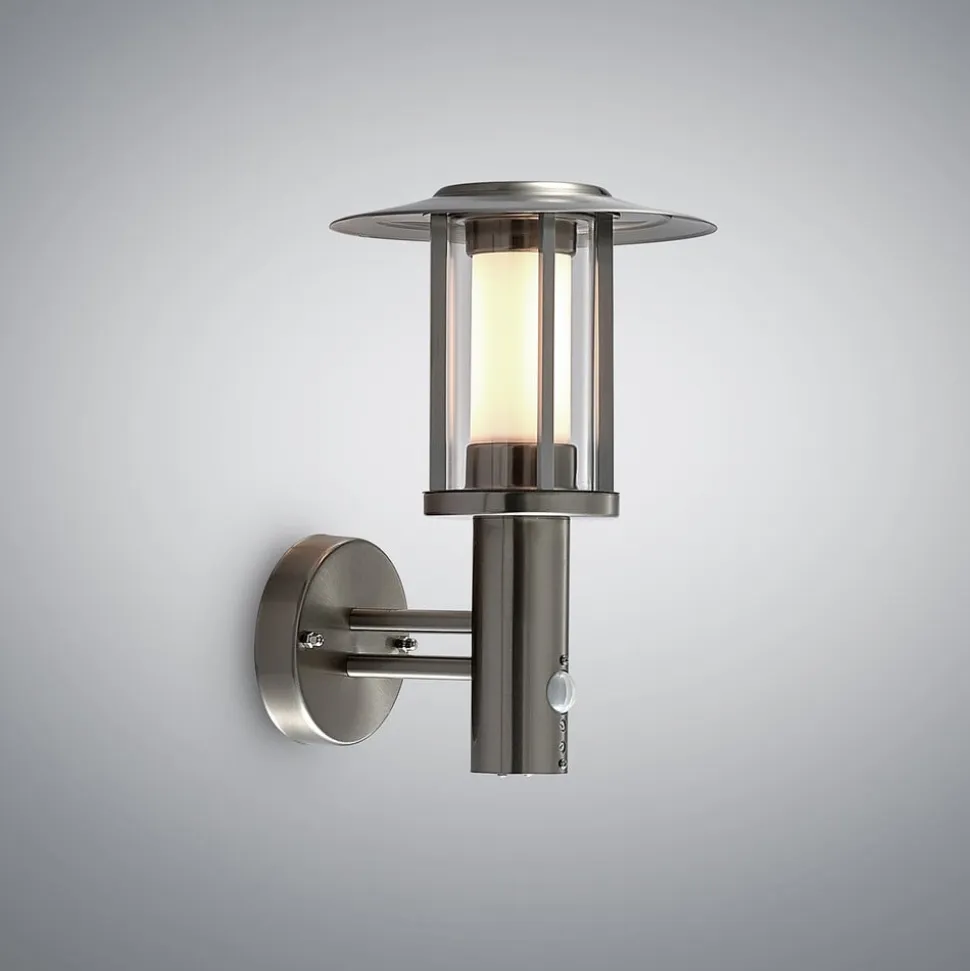 Lindby udendørs LED-væglampe Gregory, sensor, stål, IP44