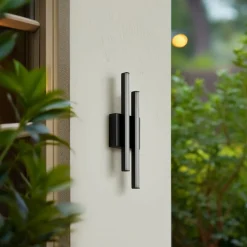 Lindby udendørs LED-væglampe Abelia, sort, aluminium, stål