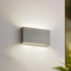 Lindby udendørs LED-væglampe Jarte, grå, metal, 17 cm, IP54