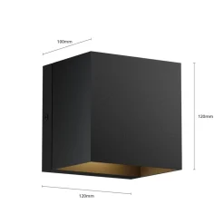 Lindby udendørs LED-væglampe Glyn, sort, metal, 12 cm, IP44