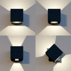 Lindby udendørs LED-væglampe Glyn, sort, metal, 12 cm, IP44