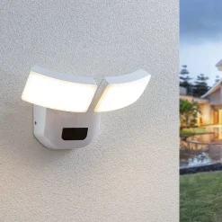 Lindby udendørs LED-væglampe Nikias, 30 cm, sensor, 2 lyskilder, hvid