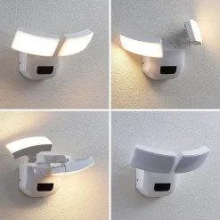 Lindby udendørs LED-væglampe Nikias, 30 cm, sensor, 2 lyskilder, hvid