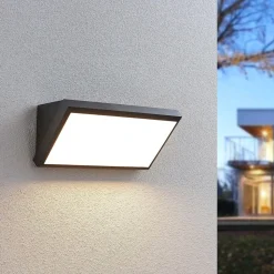 Lindby udendørs LED-væglampe Abby, sensor, IP65, mørkegrå