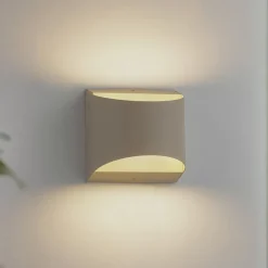 Lindby udendørs LED-væglampe Lenore, beige, metal, 13,5 cm