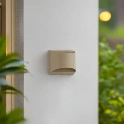 Lindby udendørs LED-væglampe Lenore, beige, metal, 13,5 cm