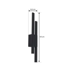 Lindby udendørs LED-væglampe Sakari, sort, aluminium, højde 59 cm