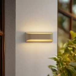 Lindby udendørs LED-væglampe Lenore, beige, metal, 36,5 cm
