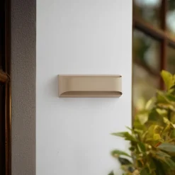 Lindby udendørs LED-væglampe Lenore, beige, metal, 36,5 cm