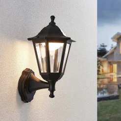 Lindby udendørs LED-væglampe Iavo, sort, lygte, 38 cm