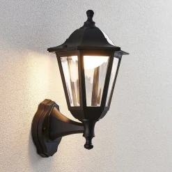 Lindby udendørs LED-væglampe Iavo, sort, lygte, 38 cm