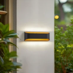 Lindby udendørs LED-væglampe Lenore, sort, metal, 36,5 cm