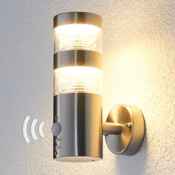 Lindby udendørs LED-væglampe Lanea, 22 cm, stål, sensor