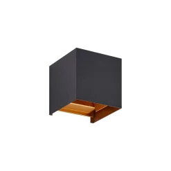 Lindby udendørs LED-væglampe Nivar, kantet, sort/guld, IP54