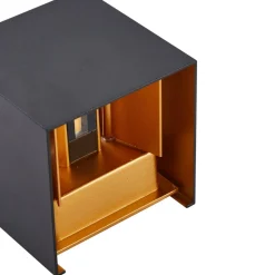 Lindby udendørs LED-væglampe Nivar, kantet, sort/guld, IP54