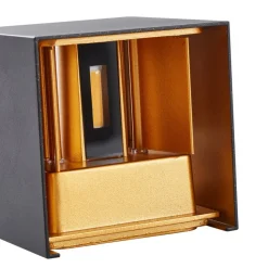 Lindby udendørs LED-væglampe Nivar, kantet, sort/guld, IP54