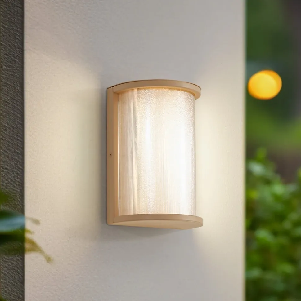 Lindby udendørs LED-væglampe Calvik, beige, riflet, IP44