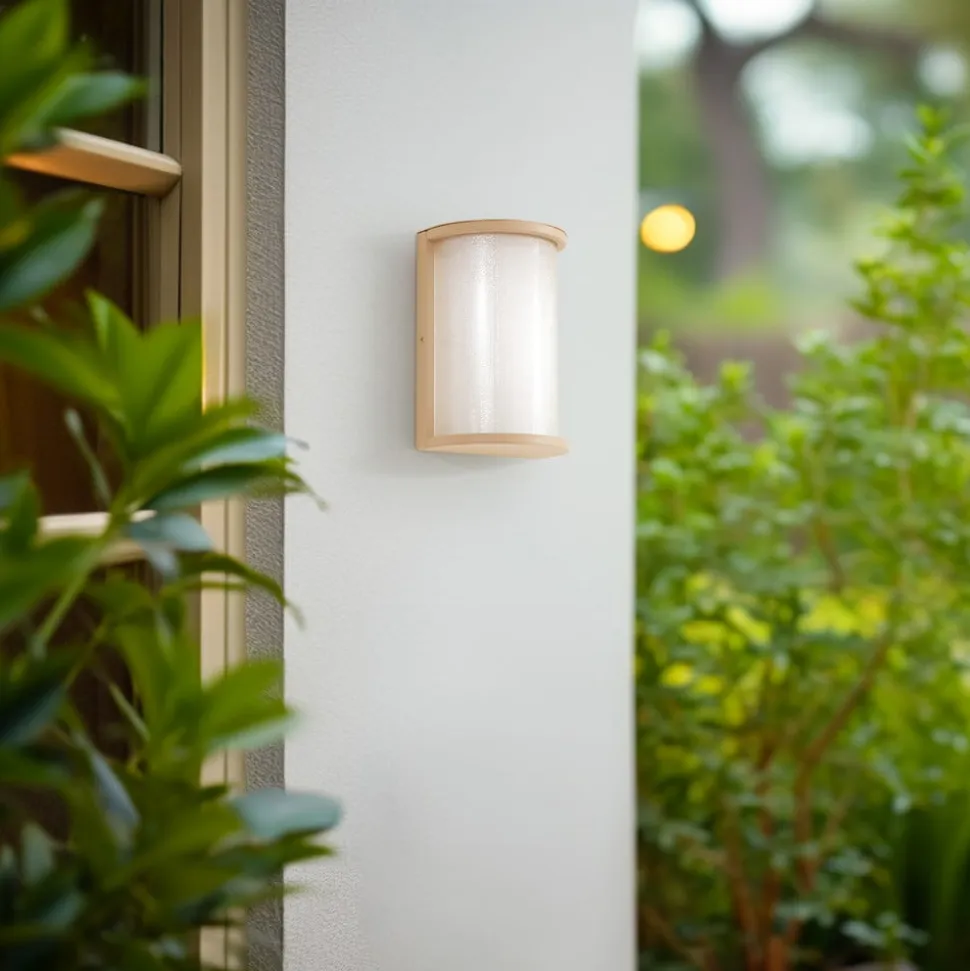 Lindby udendørs LED-væglampe Calvik, beige, riflet, IP44