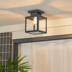 Lindby udendørs loftlampe Mandus, sort, stål, 22 cm