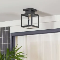 Lindby udendørs loftlampe Mandus, sort, stål, 22 cm