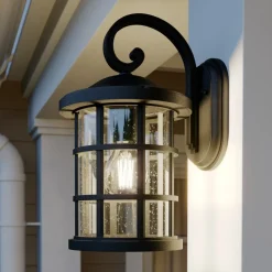 Lindby udendørs væglampe Ankea, sort, højde 37 cm, IP23, E27