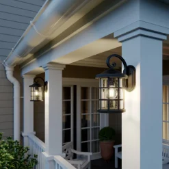 Lindby udendørs væglampe Ankea, sort, højde 37 cm, IP23, E27