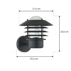 Lindby udendørs væglampe Belmiro, jern, 23,5 cm, E27, sort