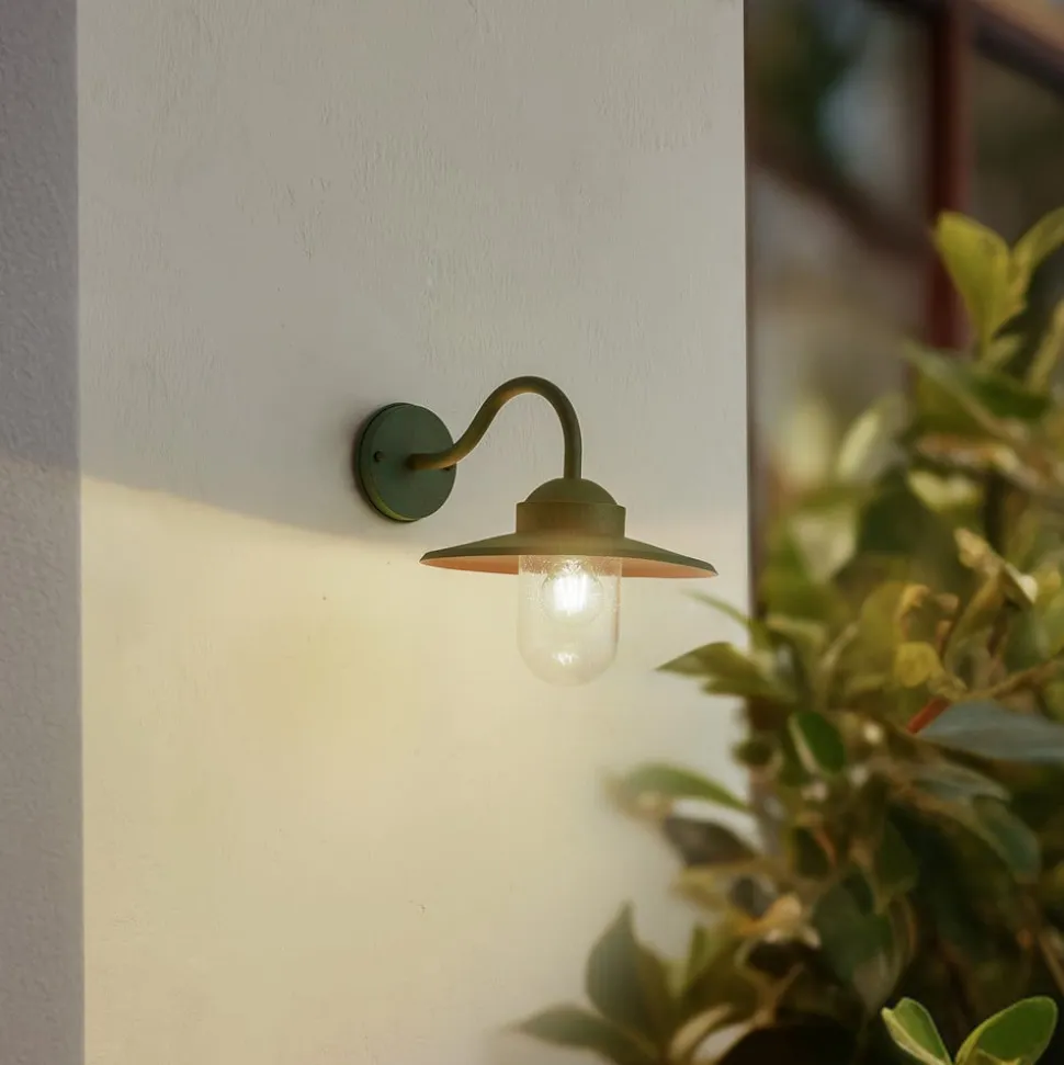 Lindby udendørs væglampe Bilma, grøn, glas, 29 cm høj