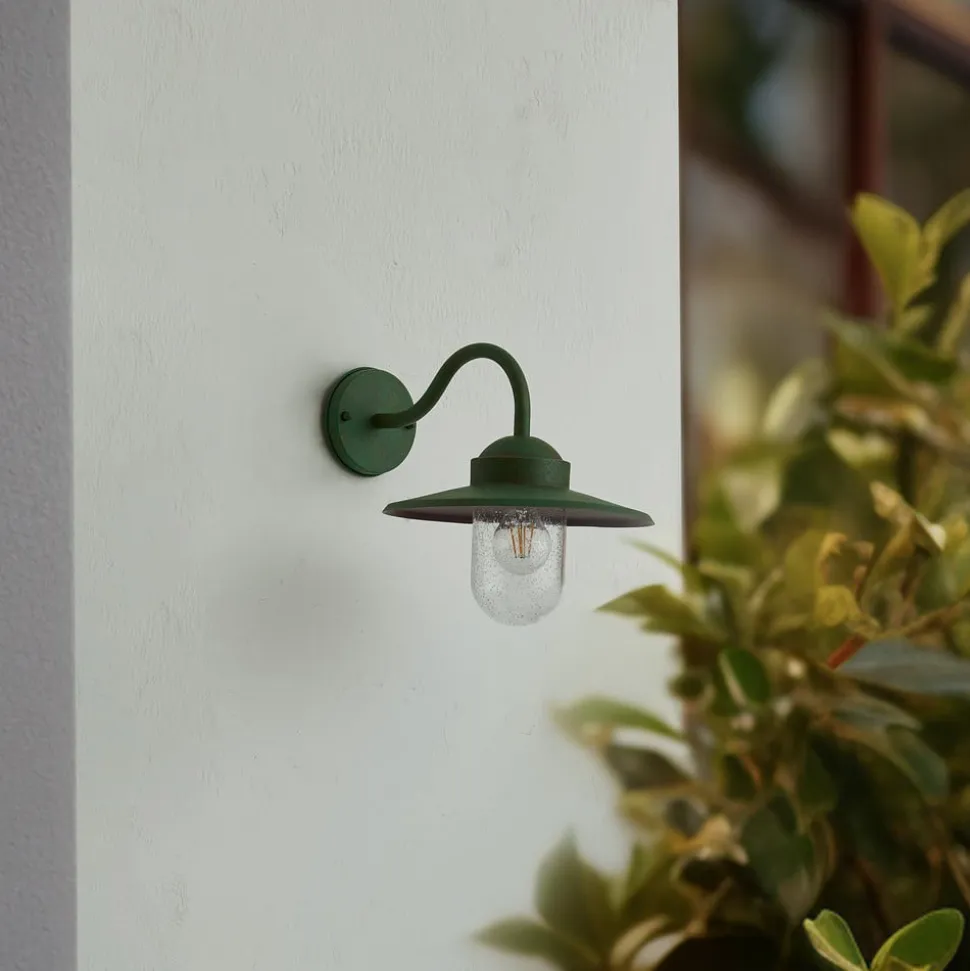 Lindby udendørs væglampe Bilma, grøn, glas, 29 cm høj