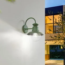 Lindby udendørs væglampe Celinor, grøn, stål, Ø 15 cm