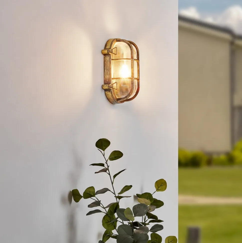 Lindby udendørs væglampe Daaje, guldfarvet, 16 cm, aluminium