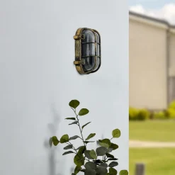 Lindby udendørs væglampe Daaje, guldfarvet, 16 cm, aluminium