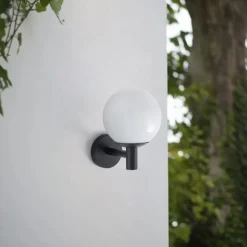 Lindby udendørs væglampe Dangan, hvid, glas, Ø 20 cm, IP44