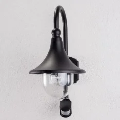 Lindby udendørs væglampe Daphne, sort, sensor, metal, E27
