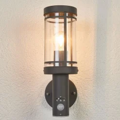 Lindby Udendørs væglampe Djori, Sensor, antracit, stål