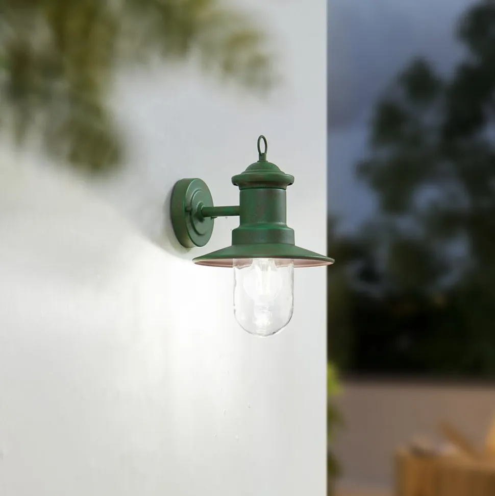 Lindby udendørs væglampe Eloretta, 22 cm, grøn, glas, stål