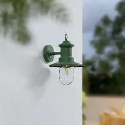 Lindby udendørs væglampe Eloretta, 22 cm, grøn, glas, stål