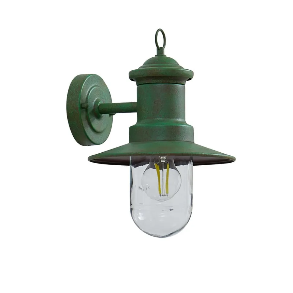 Lindby udendørs væglampe Eloretta, 22 cm, grøn, glas, stål