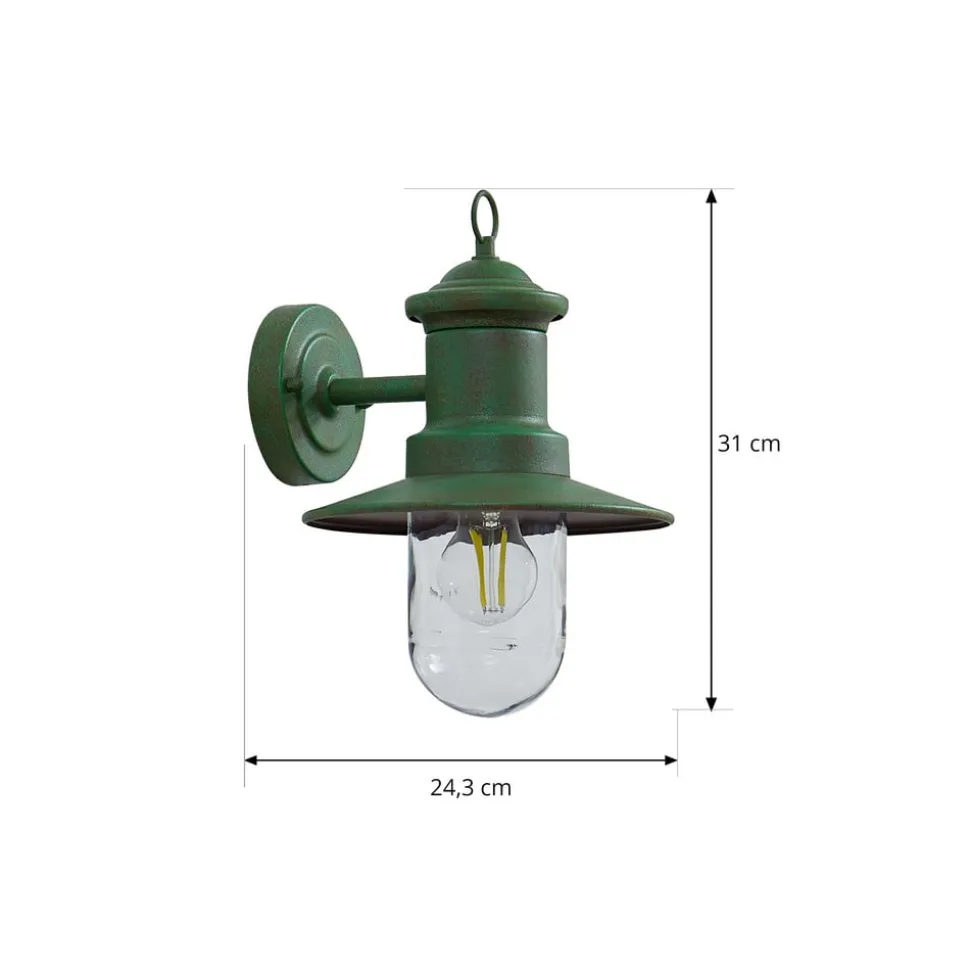 Lindby udendørs væglampe Eloretta, 22 cm, grøn, glas, stål