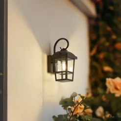 Lindby udendørs væglampe Eloane, sort, stål, 29 cm