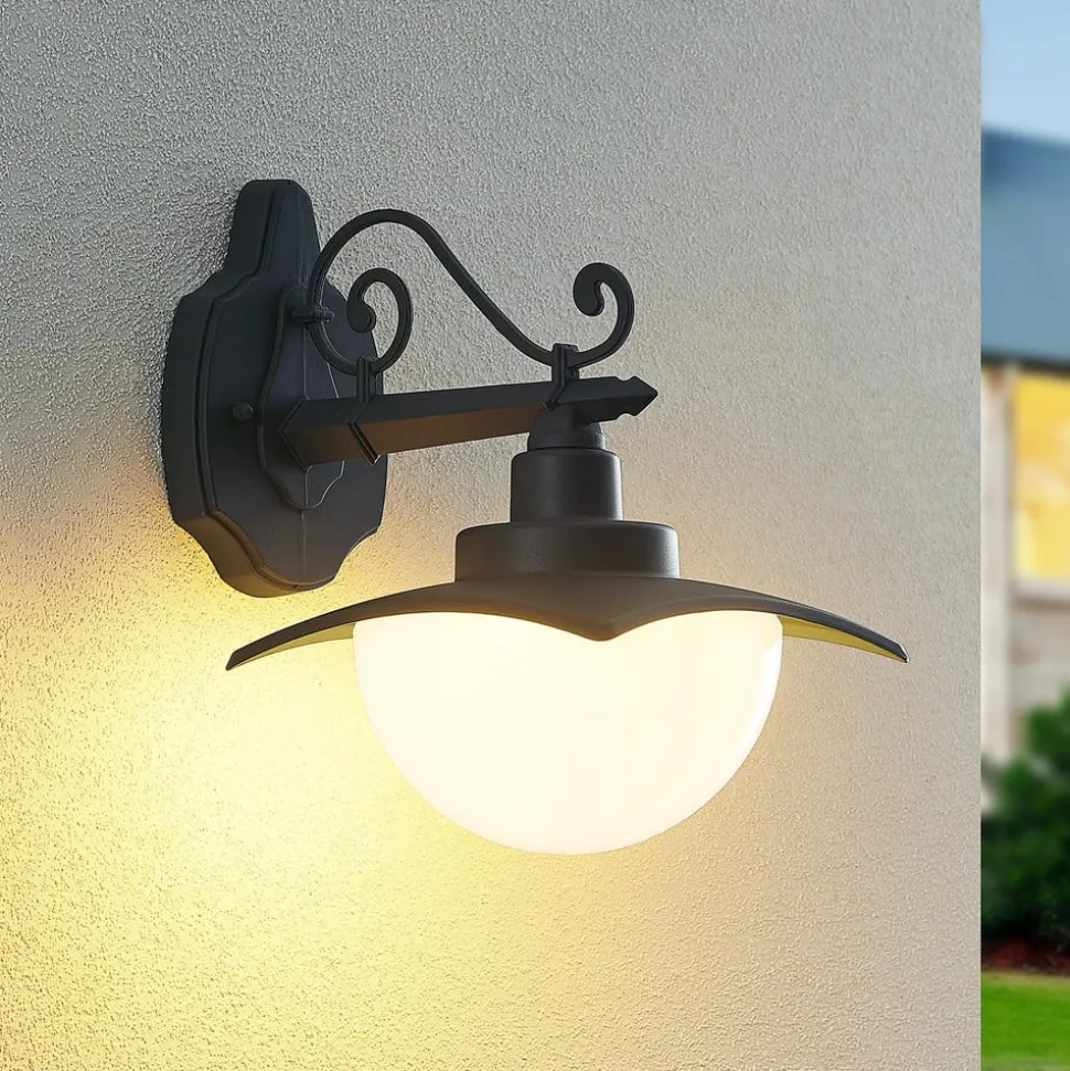 Lindby udendørs væglampe Elinda, højde 29 cm, antracit, glas