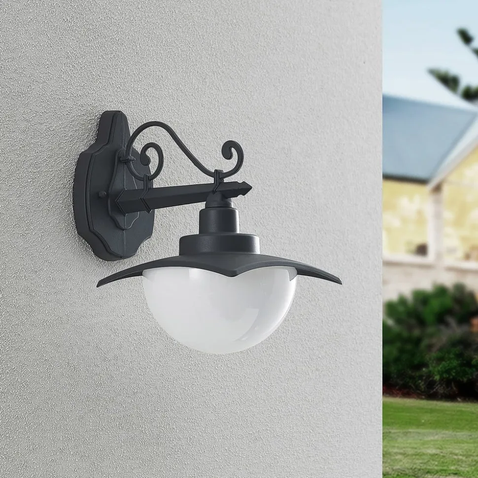 Lindby udendørs væglampe Elinda, højde 29 cm, antracit, glas