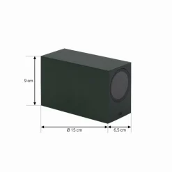 Lindby udendørs væglampe Fijona, mørkegrøn, aluminium, højde 15 cm