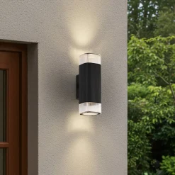 Lindby udendørs væglampe Halvar, sort, 24 cm, 2 x GU10, IP65